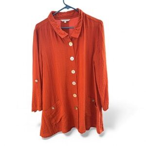 John Mark Women's Dark Orange Button-Up Top Tunic Size Medium